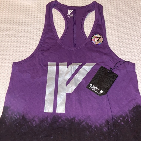 NEW! IRON FIST ATHLETIC Graphic Print Tank Top SMALL Purple Black Racerback - Picture 2 of 9